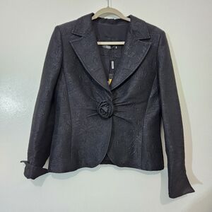 NWT Areli Black Floral Embossed Blazer Jacket Size 12 Textured Single Button